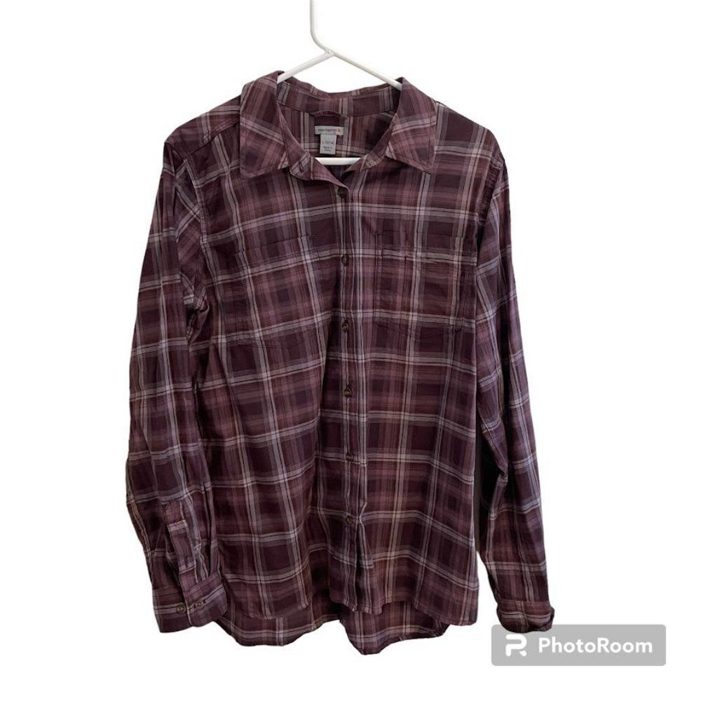 Carhartt Womens Button Down Plaid Large Purple Burgandy